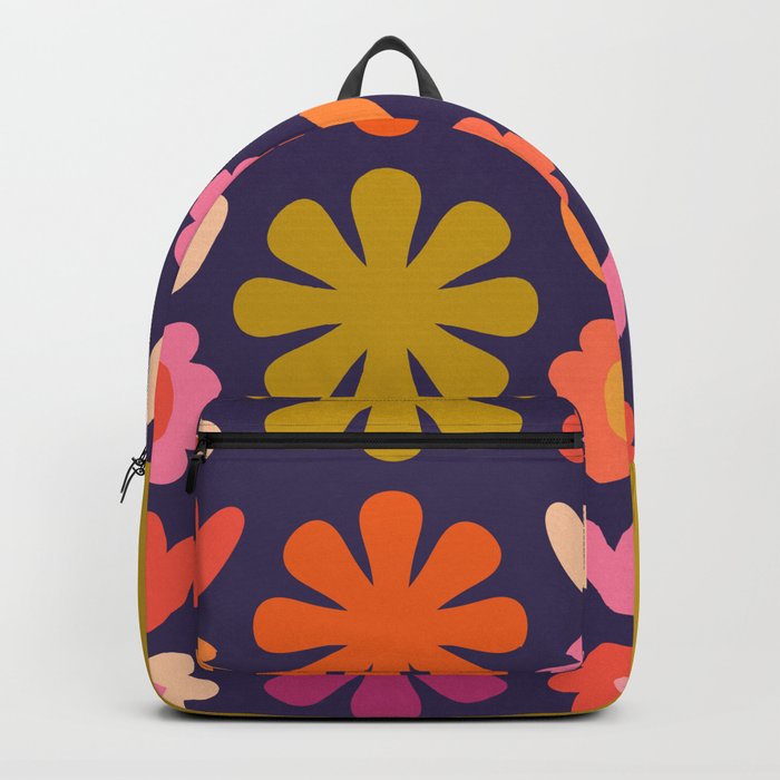 Flower Market Colorful Retro 60s 70s Floral in Vintage Avocado Lime Backpack