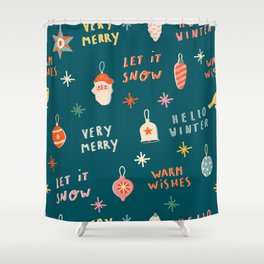 Christmas seamless pattern with ornaments balls and greetings Shower Curtain
