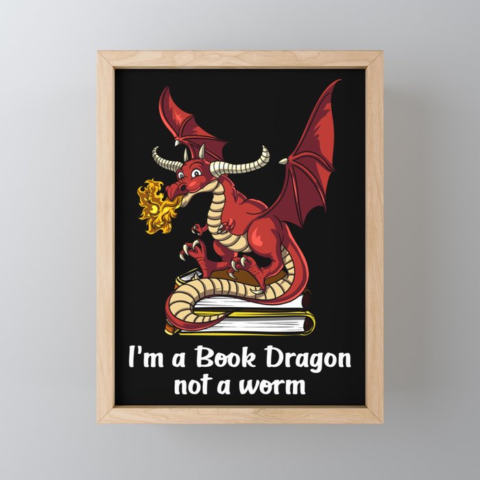 Book Dragon Reading Fantasy Geek Framed Mini Art Print