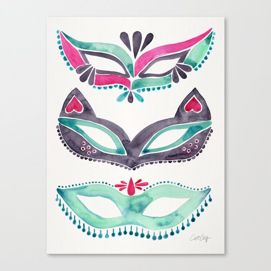 Masquerade Mask Trio – Pink & Mint Palette Canvas Print