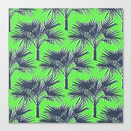 70’s Palm Trees Navy Blue on Lime Green Canvas Print