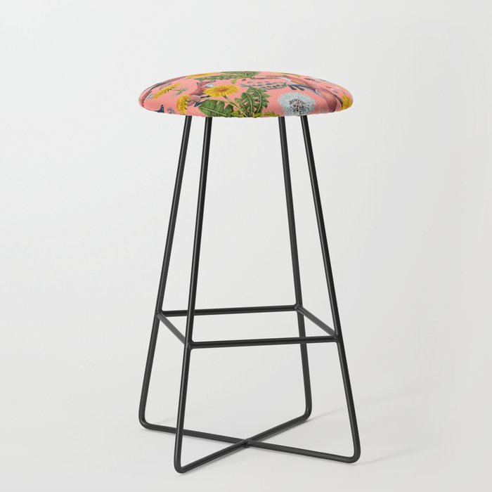 Dandelion Flowers with Foxes - pink Bar Stool