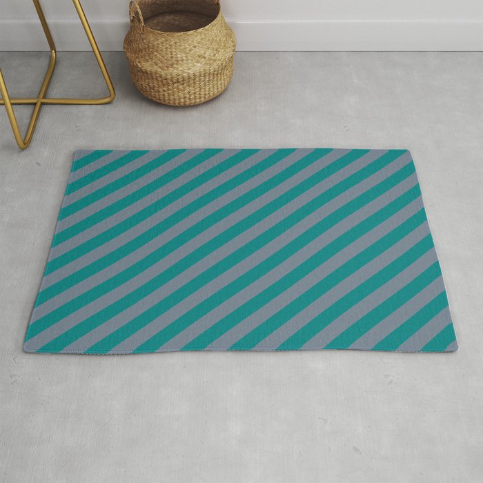 Teal and Slate Gray Colored Striped Pattern Rug