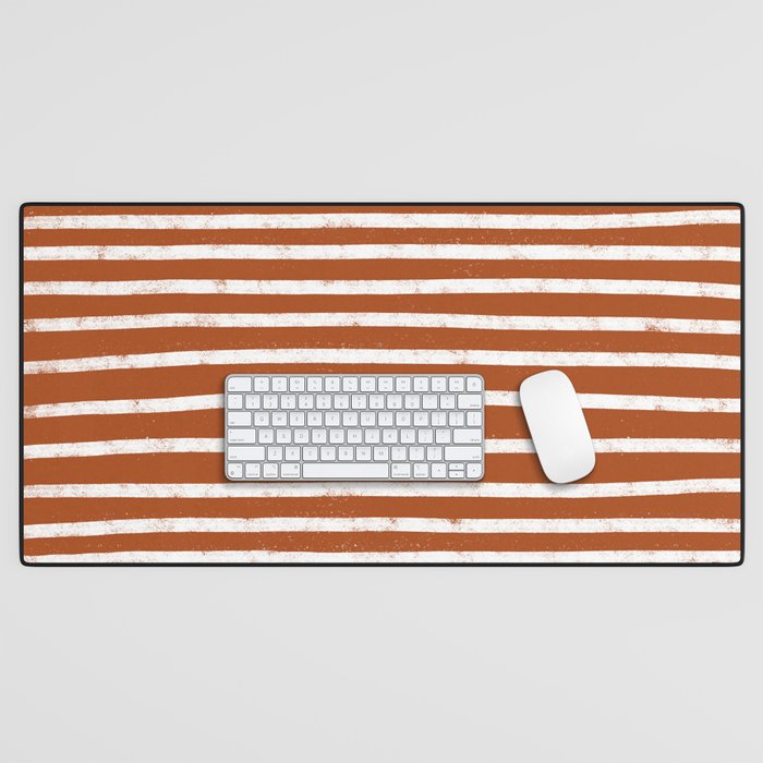 Minimalist Hand Drawn Stripes Pattern (white/burnt orange) Desk Mat