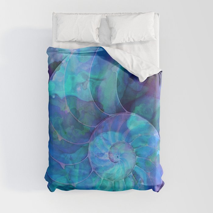 Blue Nautilus Shell - Nature's Perfection by Sharon Cummings Duvet Cover