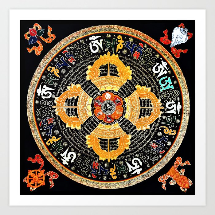 Om Mantra Mandala Tibetan Thangka Marmalade Art Print