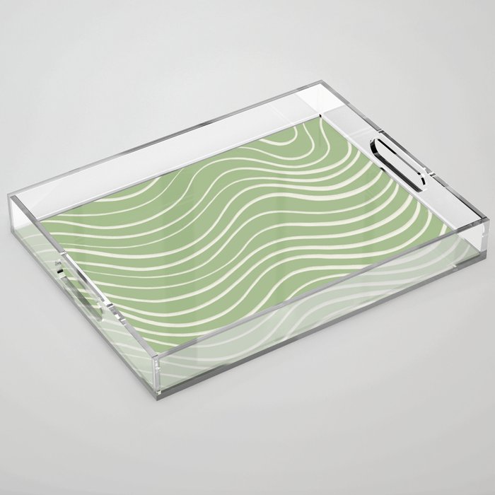 Sage Green Minimal Wave Lines Acrylic Tray