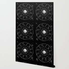 Zodiac astrology circle Silver astrological signs with moon sun and stars Wallpaper