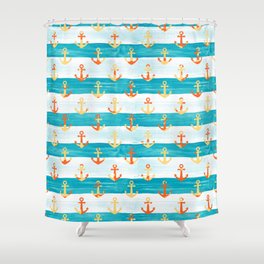 Abstract anchors with watercolor striped pattern Shower Curtain