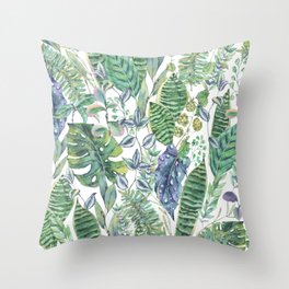 Watercolor green exotic leaves. Throw Pillow