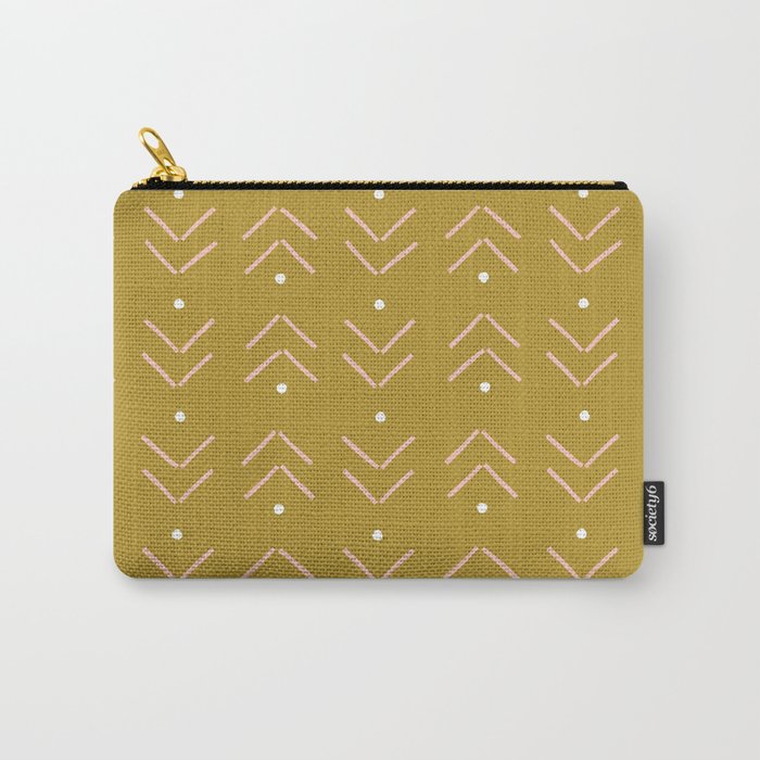 Arrow Geometric Pattern 10 in Gold Green Olive Pale Pink Carry-All Pouch