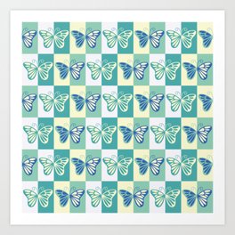 Butterfly Pattern in Turquoise, Blue, and Pale Yellow Art Print