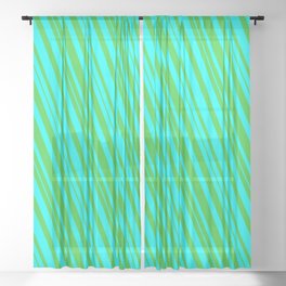 [ Thumbnail: Cyan & Lime Green Colored Lined Pattern Sheer Curtain ]