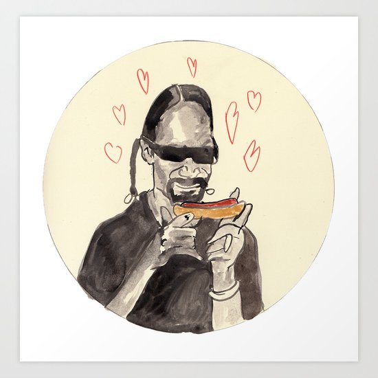 Snoop Dogg in love with a Hotdog Art Print