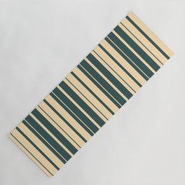 [ Thumbnail: Dark Slate Gray and Beige Colored Stripes/Lines Pattern Yoga Mat ]