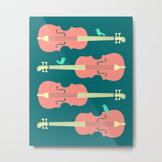 BIRDS ON CELLO STRINGS Metal Print
