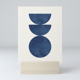 Woodblock navy blue Mid century modern Mini Art Print