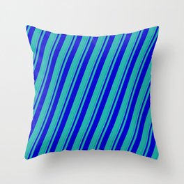 [ Thumbnail: Blue and Light Sea Green Colored Striped Pattern Throw Pillow ]