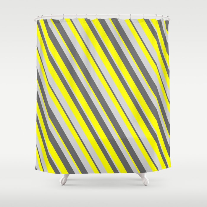 Dim Grey, Yellow & Light Gray Colored Stripes/Lines Pattern Shower Curtain