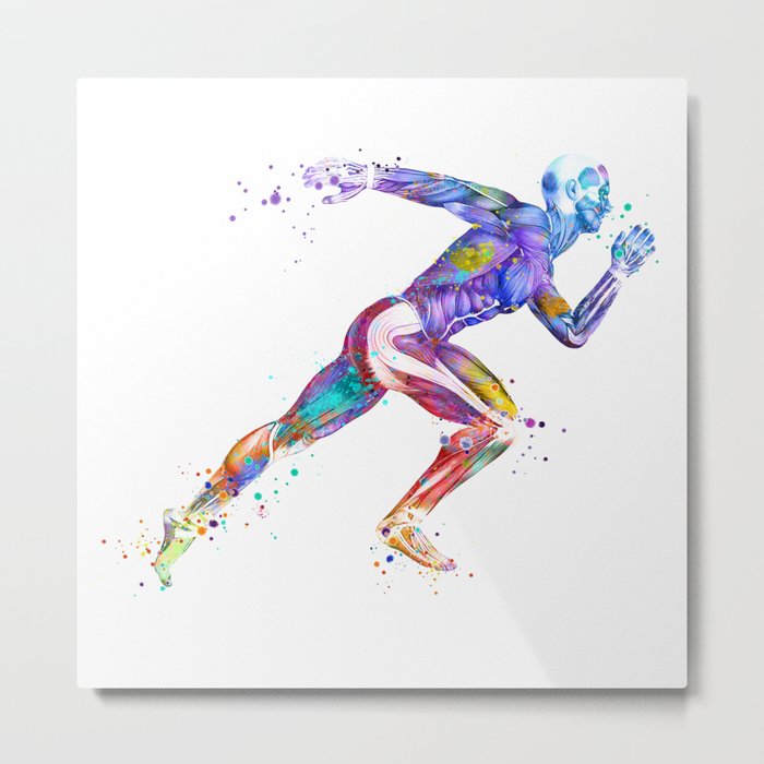 Runner Muscles Watercolor Anatomy Metal Print