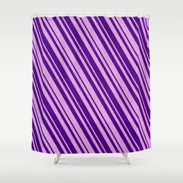 [ Thumbnail: Plum and Indigo Colored Lines/Stripes Pattern Shower Curtain ]