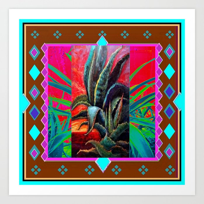 Colorful Desert Agave Cactus Painting Art Print By Sharlesart
