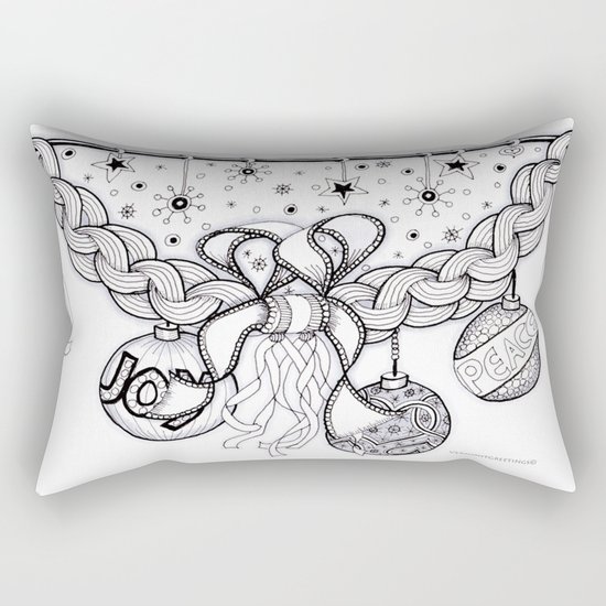 Christmas Zentangle Swag in Black and White for Adult Colorists Rectangular Pillow