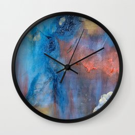 Modern Abstract in Blue Orange Gold Acrylic Painting Wall Clock