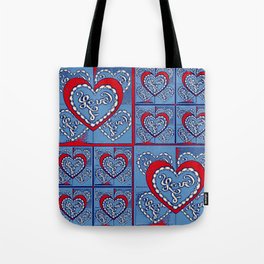 4 Square Hearts Pattern (red and blue) Tote Bag