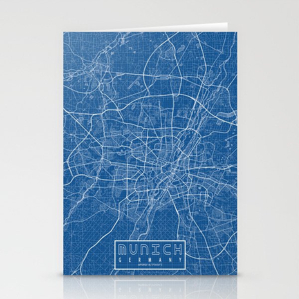Munich City Map of Bavaria, Germany - Blueprint Stationery Cards