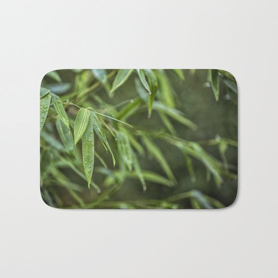 Lush Green Tropical Bamboo Leaf Bath Mat