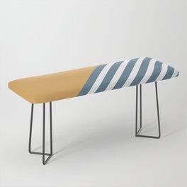 Color Block & Stripes Geometric Print, Yellow, Blue and White Bench