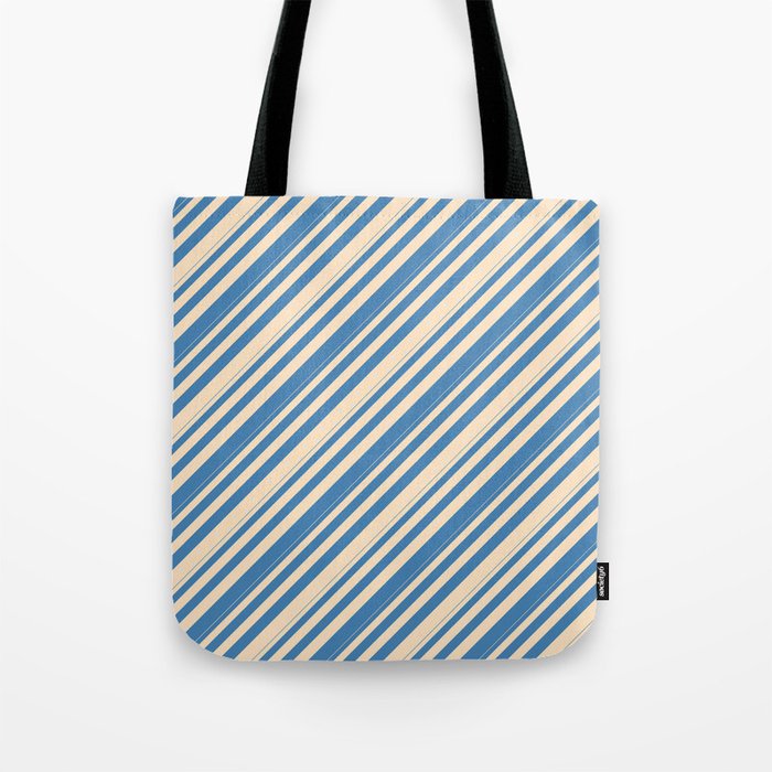 Blue and Bisque Colored Lines/Stripes Pattern Tote Bag