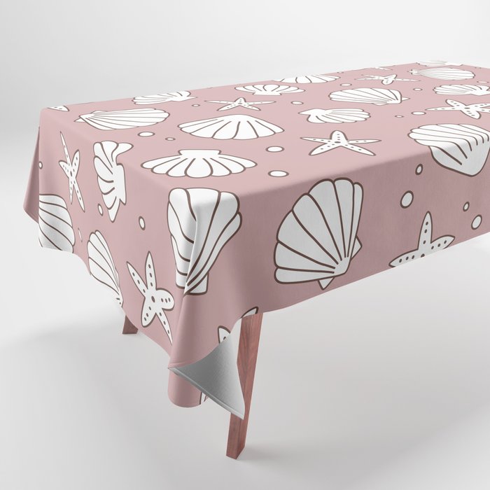 Seashell Pattern (white/dusty rose) Tablecloth