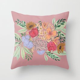 Bouquet Vintage- Dusty pink Throw Pillow