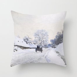 Claude Monet - Cart on the Snowy Road at Honfleur Throw Pillow