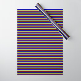 [ Thumbnail: Blue, Green, and Maroon Colored Lines/Stripes Pattern Wrapping Paper ]