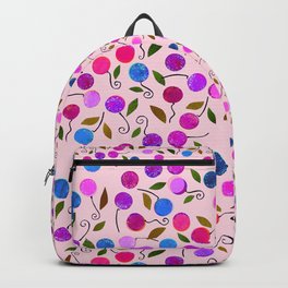 cherry-berrie jumble ... Backpack | Toss, Cherries, Fabric, Colorful, Playful, Blues, Summertime, Pattern, Dots, Paper 