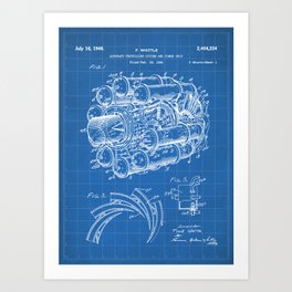 Airplane Jet Engine Patent - Airline Engine Art - Blueprint Art Print