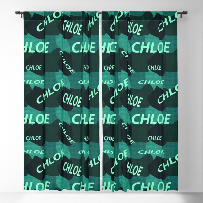 seamless pattern with the name Chloe in blue colors and watercolor texture Blackout Curtain