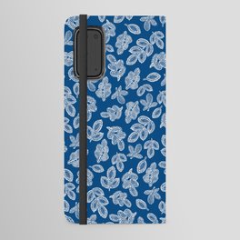 Small lace leaves white on blue Android Wallet Case