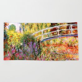 Claude Monet "Water lily pond, water irises" Beach Towel