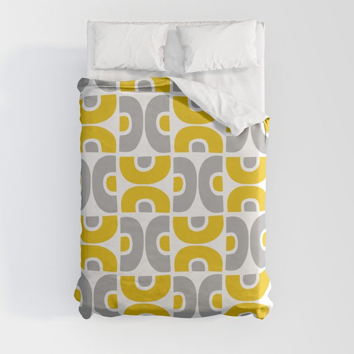 Funky Mid Century Modern Pattern 594 Yellow and Gray Duvet Cover