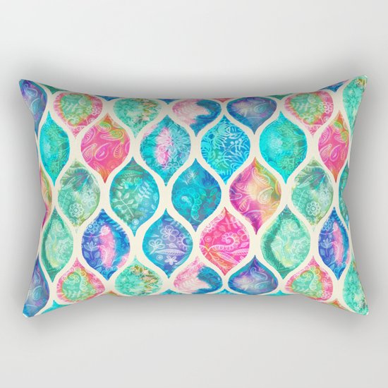 Watercolor Ogee Patchwork Pattern Rectangular Pillow