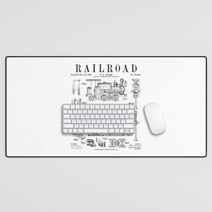 Railroad Railway Steam Locomotive Train Vintage Patent Print Desk Mat