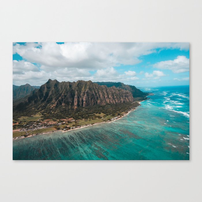 Coastal Honolulu, Hawaii turquise ocean aerial view tropical coast landscape color photograph / photography Canvas Print