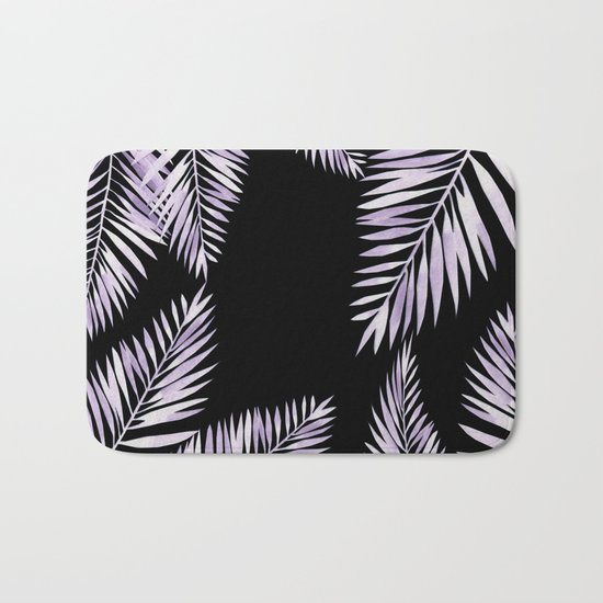 Watercolor tropical palm leaves purple Bath Mat