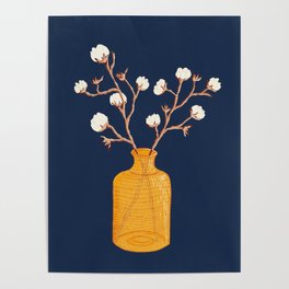 Still life - Cotton branches in a ochre vase Poster