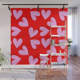 Romantic Pattern with Hand Drawn Hearts  Wall Mural