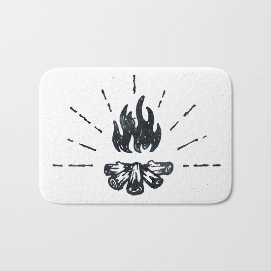 Campfire Black and White Flames Vintage Bath Mat